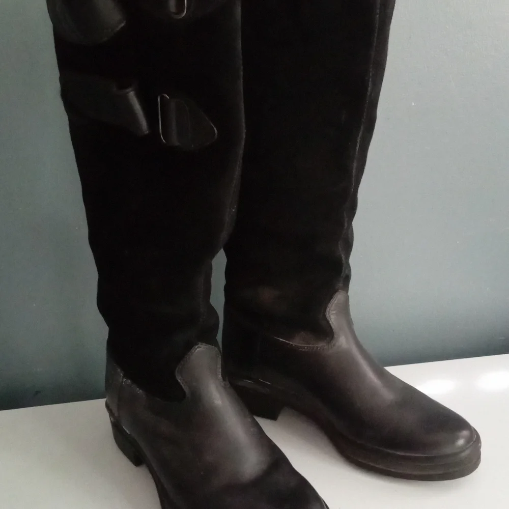 Ariat Black Leather Suede Buckle Knee High Boot Riding Equestrian Style Size 5.5